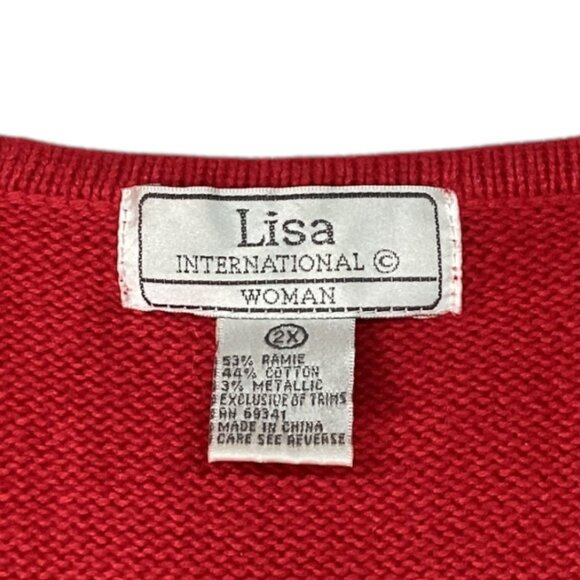 Vintage Red knit Christmas Embellished Holiday Sweater Vest Cardigan Size 2X - Picture 5 of 5